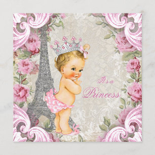 Vintage Paris Blonde Princess Floral Baby Shower Invitation