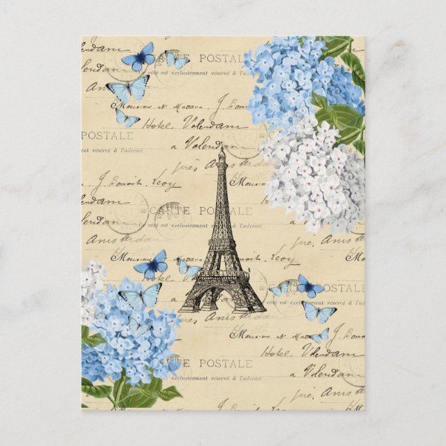 Vintage Paris Blue Flower Postcard (Front)