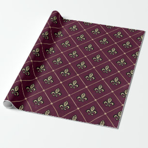 Vintage Paris Burgundy and Gold Fleur de Lis Wrapping Paper