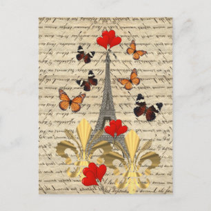Vintage Paris & butterflies Postcard