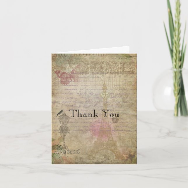 Vintage Paris Chic Wedding Fold Thank You Card (Front)