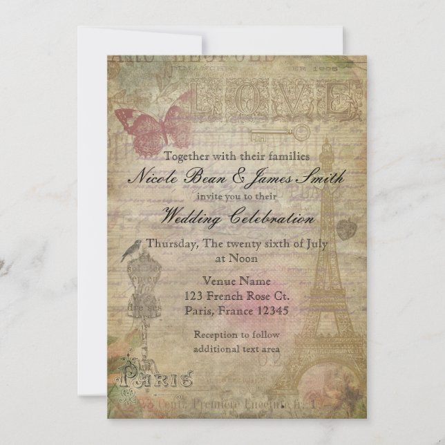 Vintage Paris Chic Wedding Party Invitations (Front)