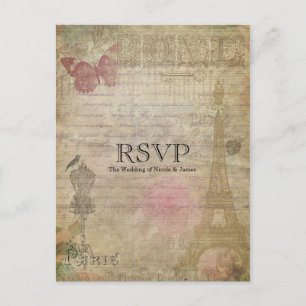 Vintage Paris Chic Wedding RSVP Invitation Postcard