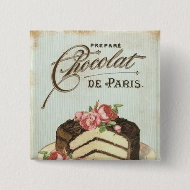 Vintage Paris Chocolate Cake 15 Cm Square Badge (Front)