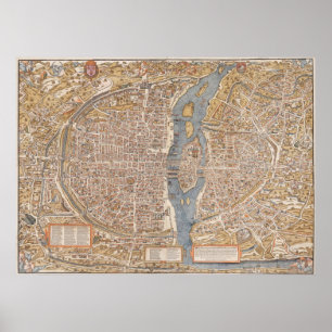 Vintage Paris city map, 1550 Poster