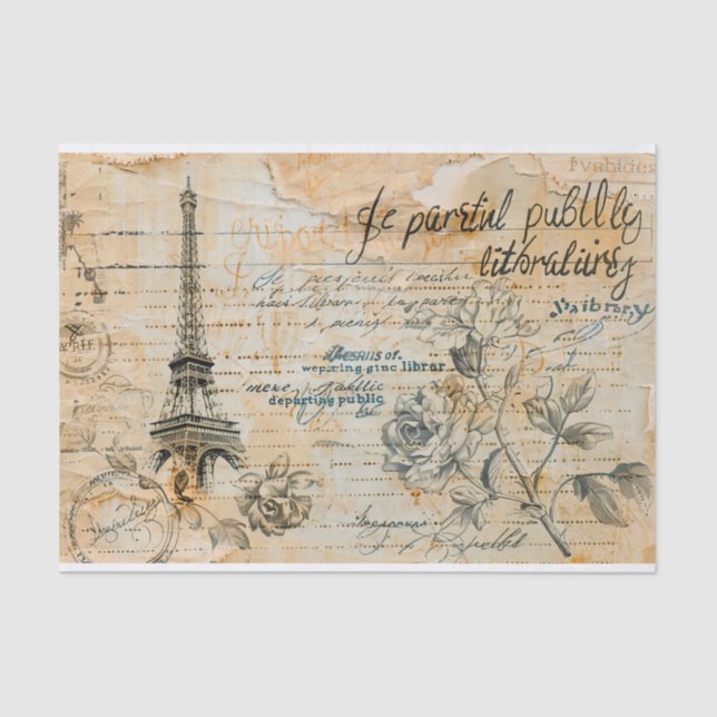 Vintage Paris Collage Pattern Tissue Paper (Front)