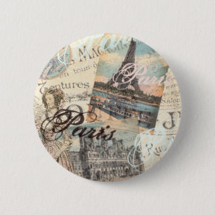 Vintage Paris decoupage Landmarks typography 6 Cm Round Badge