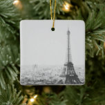 Vintage Paris Eiffel Tower Black White Photography Ceramic Ornament<br><div class="desc">This beautiful ornament features a birds-eye view vintage black and white travel photo of the Eiffel Tower and Paris France.</div>