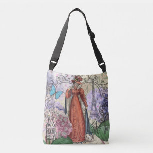 Vintage Paris Eiffel Tower Collage Romantic French Crossbody Bag