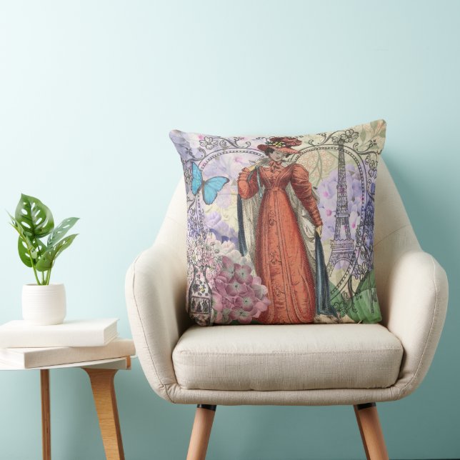 Vintage Paris Eiffel Tower Collage Romantic French Cushion (Chair)