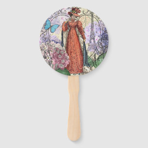 Vintage Paris Eiffel Tower Collage Romantic French Hand Fan