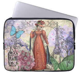 Vintage Paris Eiffel Tower Collage Romantic French Laptop Sleeve
