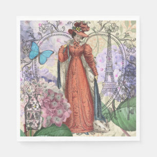Vintage Paris Eiffel Tower Collage Romantic French Napkin