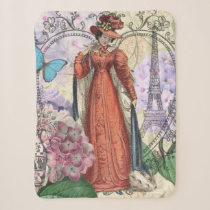 Vintage Paris Eiffel Tower Collage Romantic French Sherpa Blanket