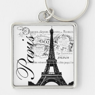 Vintage Paris & Eiffel Tower Label Key Ring