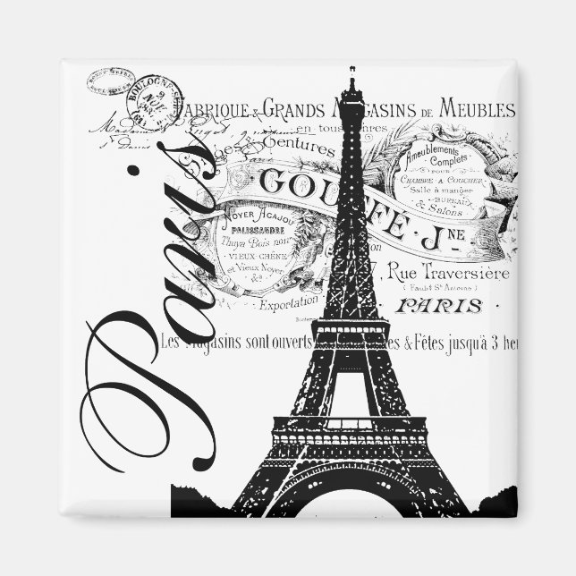 Vintage Paris & Eiffel Tower Label Magnet (Front)