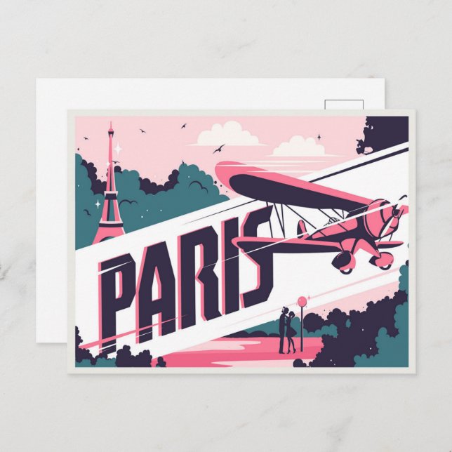 Vintage Paris Eiffel Tower Love Couple Travel Postcard (Front/Back)