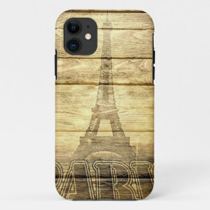 Vintage Paris Eiffel Tower on Wood Case-Mate iPhone Case