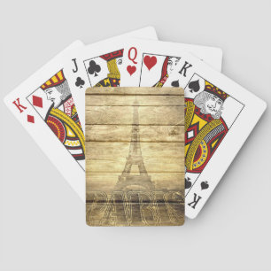 Vintage Paris Eiffel Tower on Wood Playing Cards