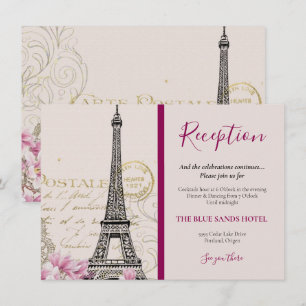 Vintage Paris Eiffel Tower Pink Blossoms Wedding  Enclosure Card