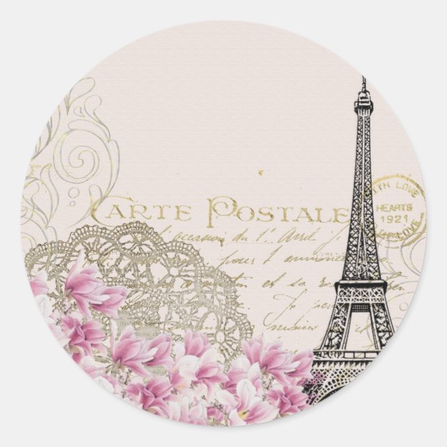 Vintage Paris Eiffel tower print Classic Round Sticker (Front)