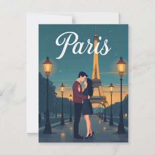 Vintage Paris Eiffel Tower Romance Night Travel Postcard