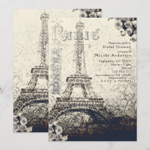 Vintage Paris Eiffel Tower & Roses Chic Invitation