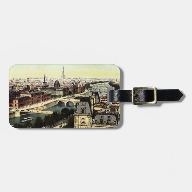 Vintage Paris Eiffel Tower Scene Luggage Tag (Front Horizontal)