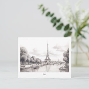 Vintage Paris Eiffel tower, sketch Design Postcard