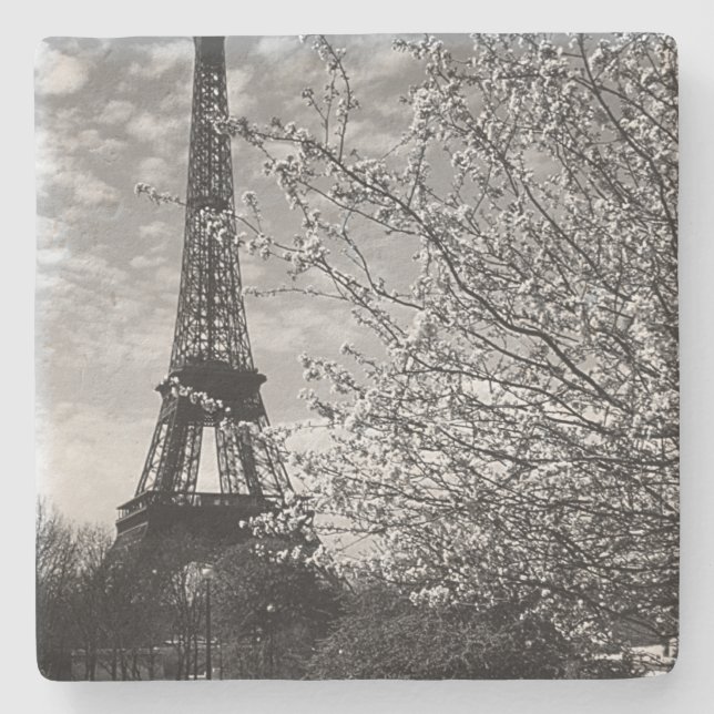 Vintage Paris Eiffel Tower Stone Coaster (Front)