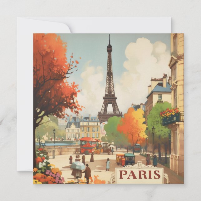 Vintage Paris Eiffel Tower Street Scene (Front)