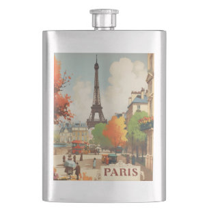 Vintage Paris Eiffel Tower Street Scene Hip Flask