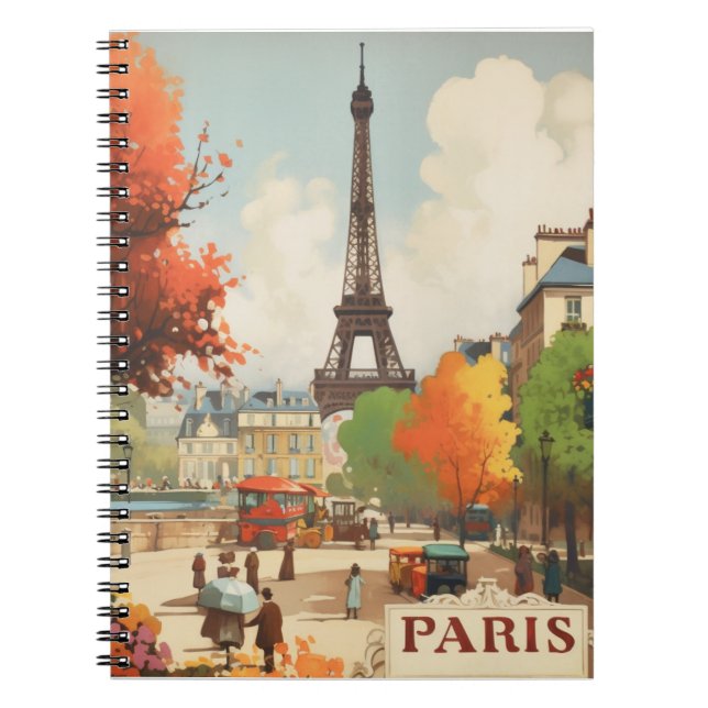 Vintage Paris Eiffel Tower Street Scene Notebook (Front)