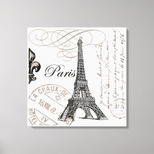 Vintage Paris Eiffel Tower stretched canvas Print