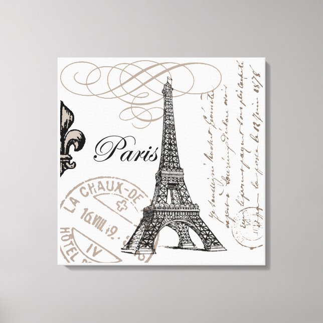 Vintage Paris Eiffel Tower stretched canvas Print (Front)