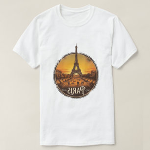 Vintage Paris Eiffel Tower Sunset Badge T-Shirt
