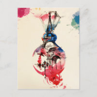 Vintage Paris Eiffel Tower Travel Love Watercolor