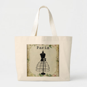 Vintage Paris Fashion Dress Form Large Tote Bag