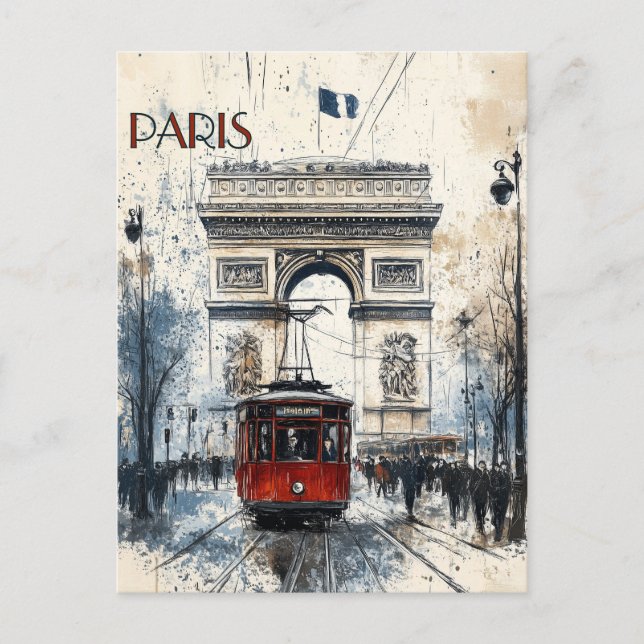 Vintage Paris Featuring the Arc de Triomphe Postcard (Front)
