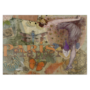 Vintage Paris Flapper Art Deco Peacock Collage Cutting Board