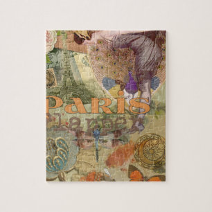 Vintage Paris Flapper Art Deco Peacock Collage Jigsaw Puzzle