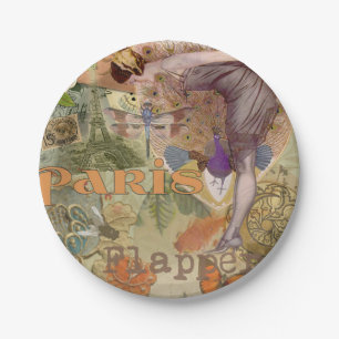 Vintage Paris Flapper Art Deco Peacock Collage Paper Plate
