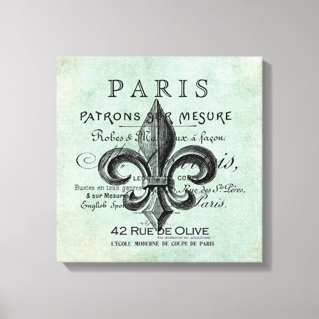 Vintage Paris fleur de lis stretched canvas Print (Front)