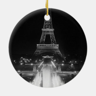 Vintage Paris Fontains Tower Eiffel night Ceramic Tree Decoration