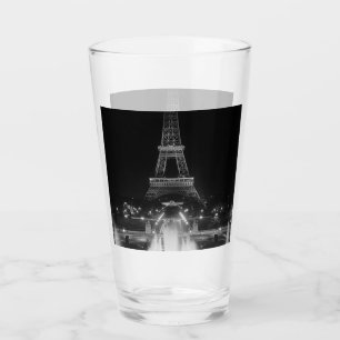 Vintage Paris Fontains Tower Eiffel night Glass