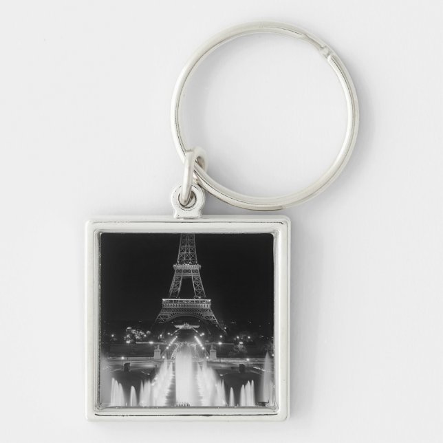 Vintage Paris Fontains Tower Eiffel night Key Ring (Front)