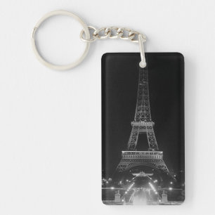Vintage Paris Fontains Tower Eiffel night Key Ring