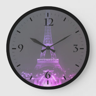 Vintage Paris Fontains Tower Eiffel night Large Cl Clock