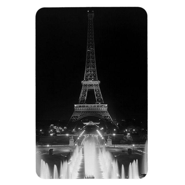Vintage Paris Fontains Tower Eiffel night Magnet (Vertical)