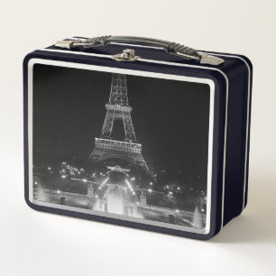 Vintage Paris Fontains Tower Eiffel night Metal Lunch Box